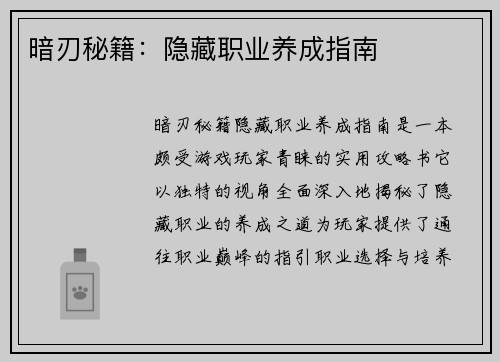 暗刃秘籍：隐藏职业养成指南